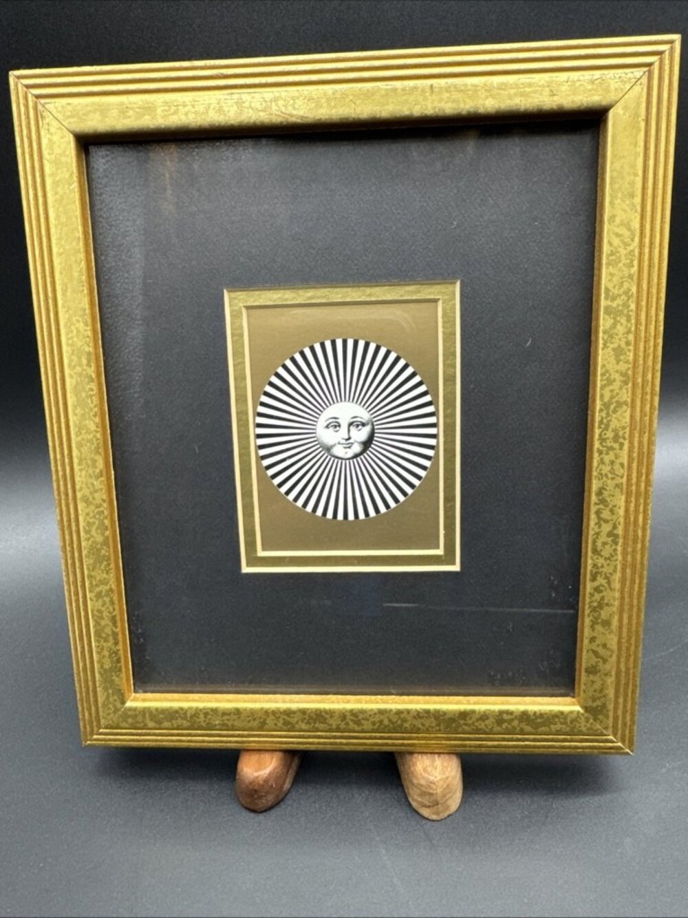 Piero Fornesetti Sun Face Celestial Gold Frame Print Gallery Art Wall 8x7